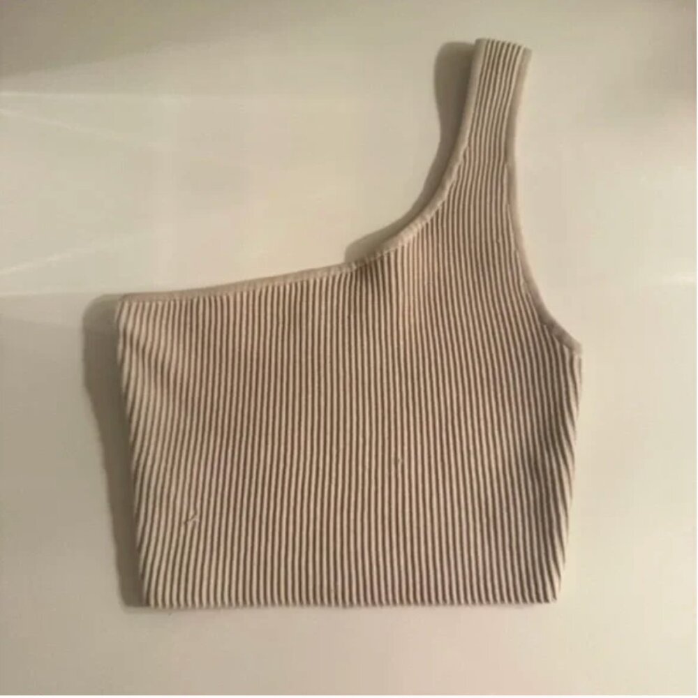 Aritzia Beige One-shoulder Crop Top
